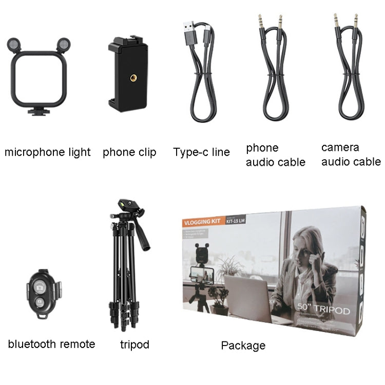 KIT-15LM Tripod Fill Light With Microphone Vlogging Kit  For Live Phone Recording(Black)