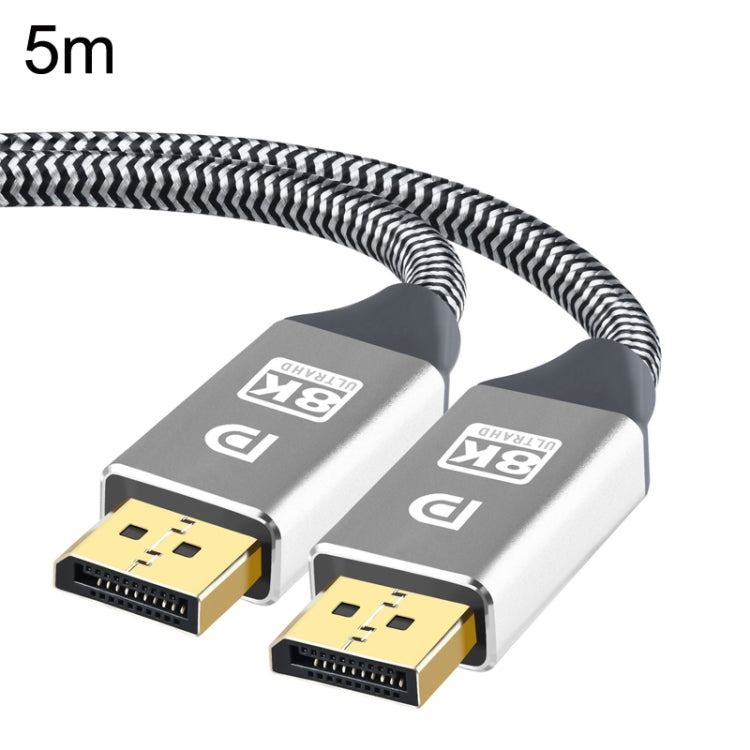 5m 1.4 Version DP Cable Gold-Plated Interface 8K High-Definition Display Computer Cable 30AWG OD:6.3MM With Nylon Mesh(Silver)
