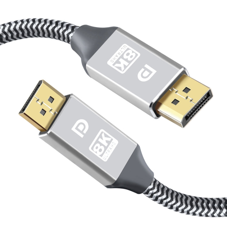 5m 1.4 Version DP Cable Gold-Plated Interface 8K High-Definition Display Computer Cable 30AWG OD:6.3MM With Nylon Mesh(Silver)
