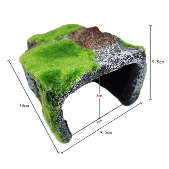 ZR647 Flocked Caple Box Turtle Hiding Nest Moss Cave Turtle Cave Sunbed