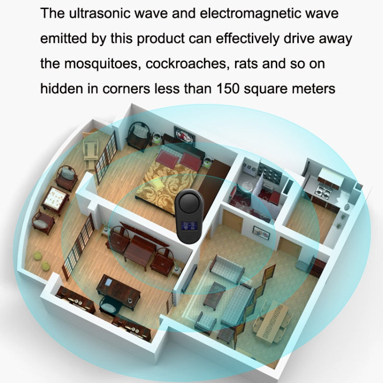 High Power Display Ultrasonic Mouse Repellent Mosquito Repellent Home Intelligent Insect Repellent US Plug(Black)