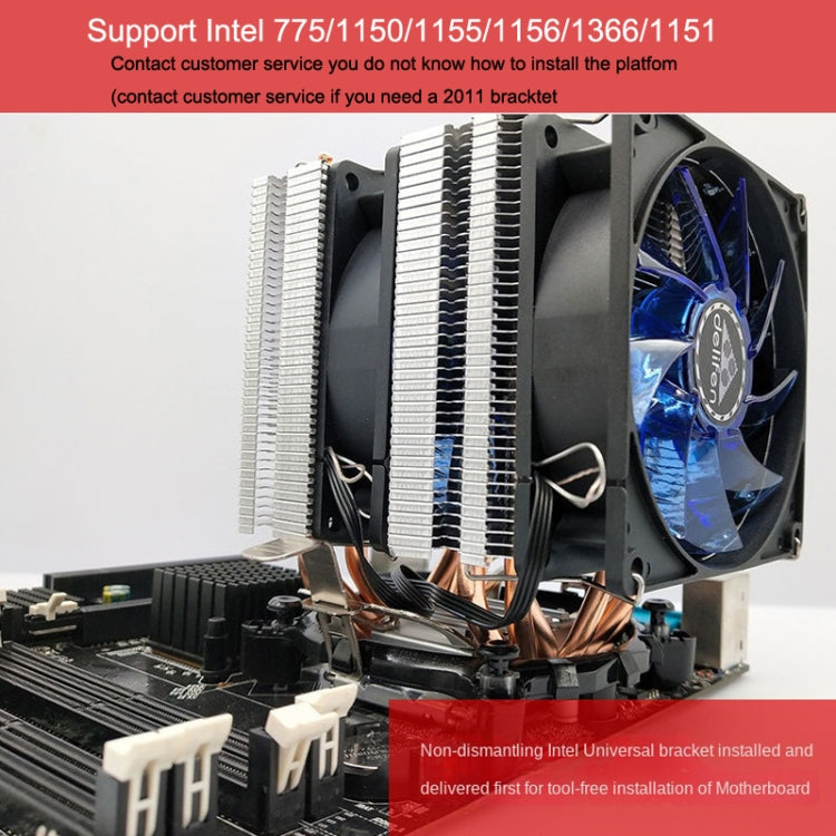 Desktop Computer Double Copper Tube CPU Radiator Super Quiet Color Light 3-pin Single Fan