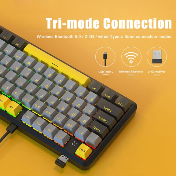 Ajazz K870T Pro 87 Keys Three Mode Wireless/Bluetooth/Wired Pluggable RGB Mechanical Keyboard Green Shaft (White)