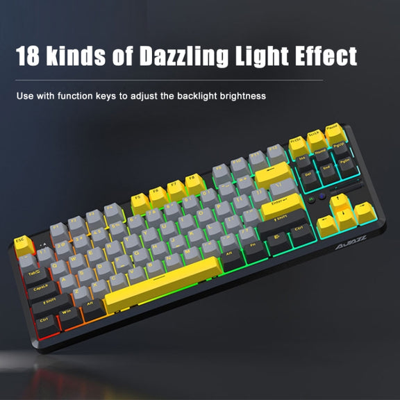 Ajazz K870T Pro 87 Keys Three Mode Wireless/Bluetooth/Wired Pluggable RGB Mechanical Keyboard Green Shaft (Black)