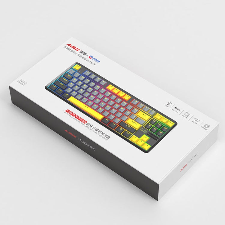 Ajazz K870T Pro 87 Keys Three Mode Wireless/Bluetooth/Wired Pluggable RGB Mechanical Keyboard Tea Shaft (Black)