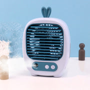 1315 Spray Humidification Hydrating Cartoon Fan USB Charging Desktop Fan(Bunny Blue)