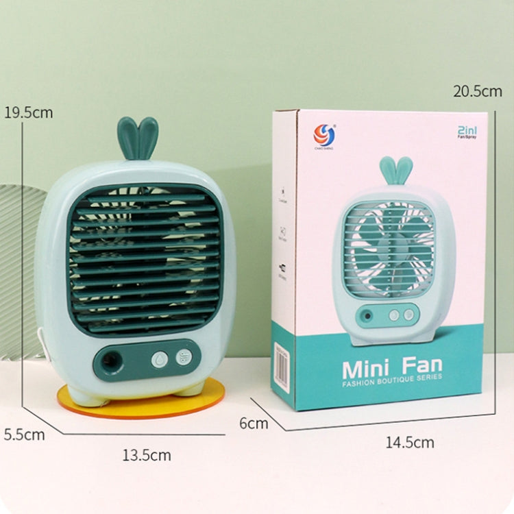 1315 Spray Humidification Hydrating Cartoon Fan USB Charging Desktop Fan(Bunny Blue)