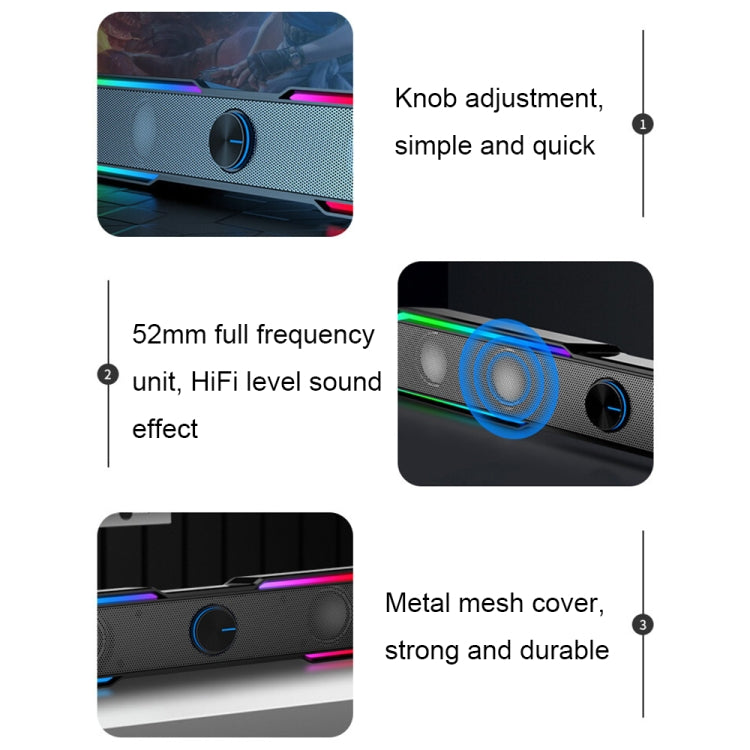 Wired Version DHE6002S RGB Lights HiFi Sound Effect Computer Audio Desktop Long Strip Speakers