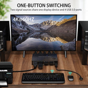 KC-KVM201A 2 In 1 Out 4K 60HZ HDMI KVM Switching USB3.0 Shared Computer Shaped Printer U Disk(Black)