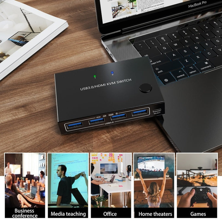 KC-KVM201A 2 In 1 Out 4K 60HZ HDMI KVM Switching USB3.0 Shared Computer Shaped Printer U Disk(Black)