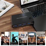 KC-KVM201A 2 In 1 Out 4K 60HZ HDMI KVM Switching USB3.0 Shared Computer Shaped Printer U Disk(Black)