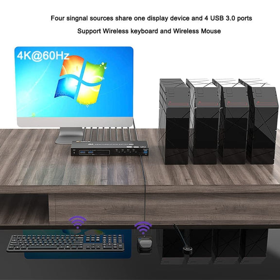 KVM401A 4 Ports USB 3.0 Shared Device HDMI KVM Switch HUB Shared Converter(Black)