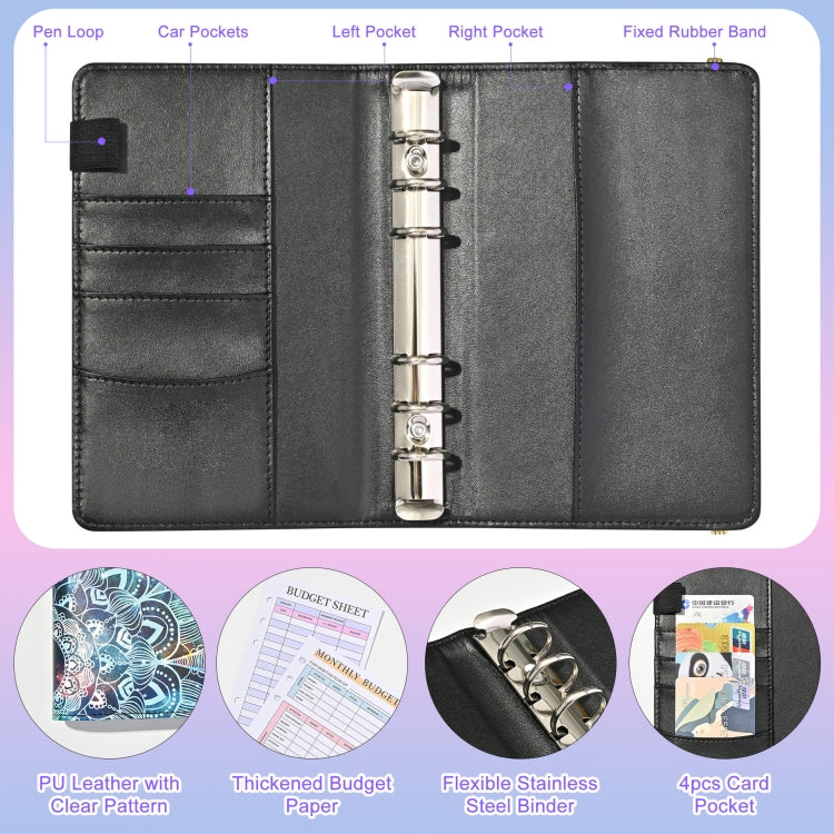 A6 Mandala Binder Financial Plan Notebook PU Leather Cash Budget Book(Fantasy Purple)