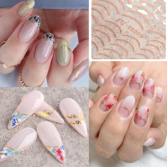 Gold Silver Manicure Stickers Imitation Metal Line Adhesive Nail Stickers(Stz-GS104 Silver)