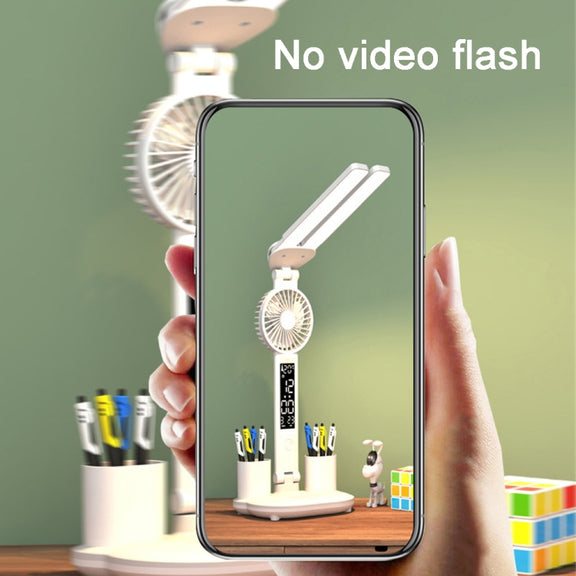 Rechargeable  3200mAh Double Head Lighting LED Fan Desk Lamp with Pen Holder & Clock