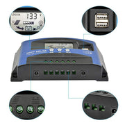 YCX-003 30-100A Solar Charging Controller with LED Screen & Dual USB Port Smart MPPT Charger, Model: 12/24V 60A