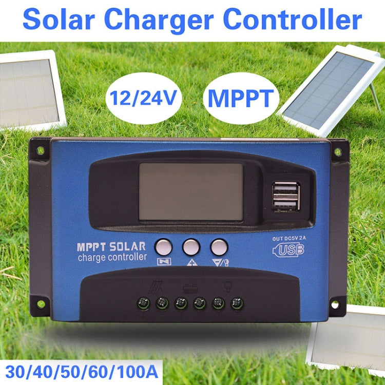 YCX-003 30-100A Solar Charging Controller with LED Screen & Dual USB Port Smart MPPT Charger, Model: 12/24V 60A