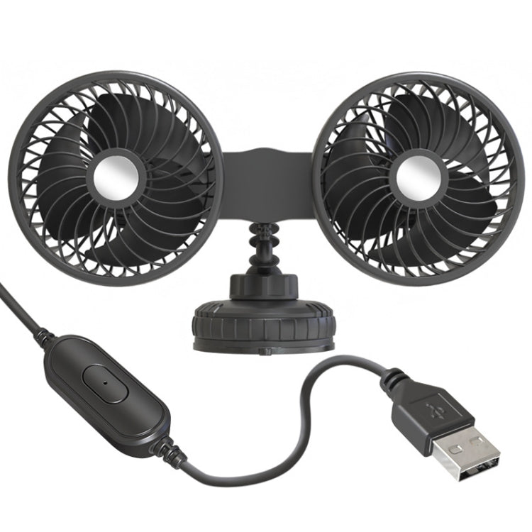 F6026 Large Suction Cup Vehicle-Mounted Double-Head Fan, Model: USB