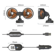 F6026 Large Suction Cup Vehicle-Mounted Double-Head Fan, Model: USB