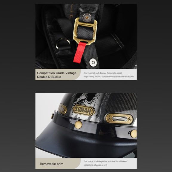 SOMAN Motorcycle Four Seasons Carbon Fiber Half Helmet, Color: FRP Bright Black(M)