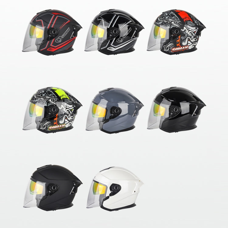 SOMAN Motorcycle Electric Bicycle Dual Lens Riding Helmet, Size: S(Black Red)