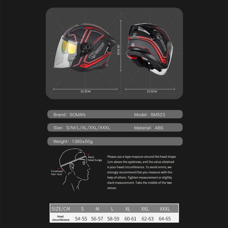 SOMAN Motorcycle Electric Bicycle Dual Lens Riding Helmet, Size: XL(Black Red)