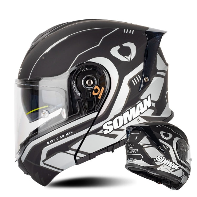 SOMAN Racing Motorcycle Double Lens Riding Safety Helmet, Size: M(Prince Charle Silver Gray)