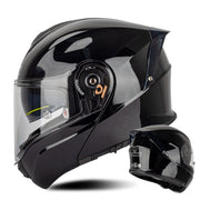 SOMAN Racing Motorcycle Double Lens Riding Safety Helmet, Size: L(Bright Black)