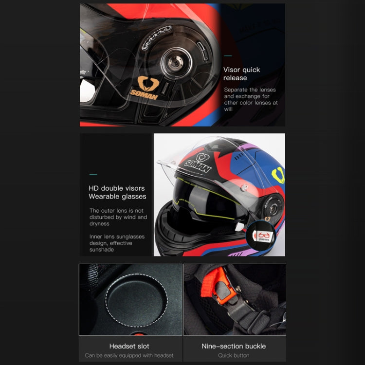 SOMAN Racing Motorcycle Double Lens Riding Safety Helmet, Size: M(Mobile Suit)