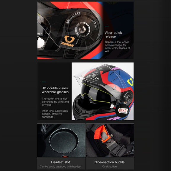 SOMAN Racing Motorcycle Double Lens Riding Safety Helmet, Size: XL(Matt Black)