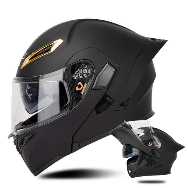 SOMAN Motorcycle Dual Lens Riding Peel-Off Full Coverage Helmet, Size: XXL(Matt Black)
