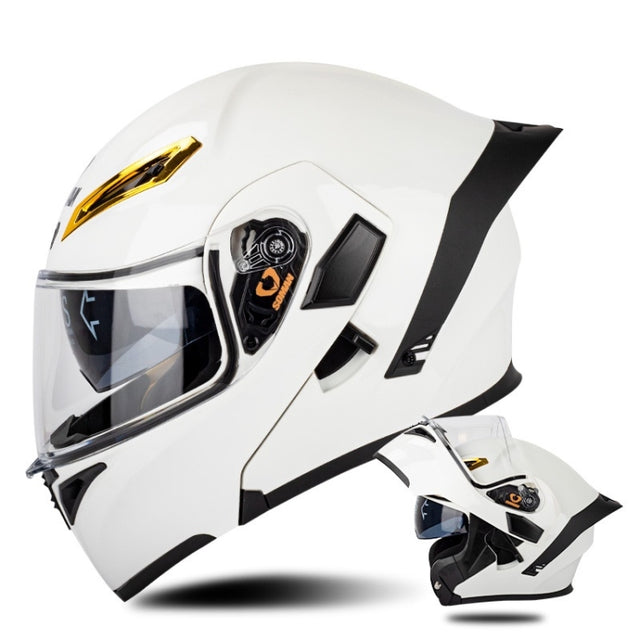 SOMAN Motorcycle Dual Lens Riding Peel-Off Full Coverage Helmet, Size: XXL(Pearl White)