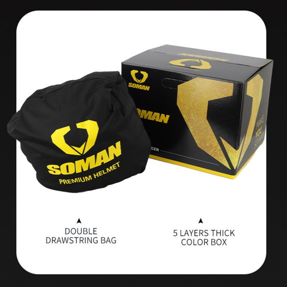 SOMAN Motorcycle Dual Lens Riding Peel-Off Full Coverage Helmet, Size: L(Bright Black)
