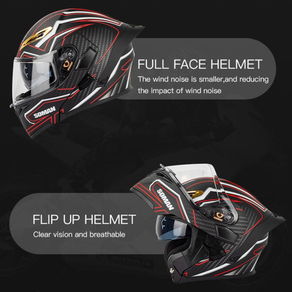 SOMAN Motorcycle Dual Lens Riding Peel-Off Full Coverage Helmet, Size: XXL(Matt Black Blue)