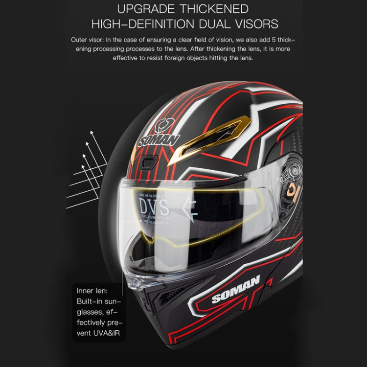SOMAN Motorcycle Dual Lens Riding Peel-Off Full Coverage Helmet, Size: S(Sapphire Vision)