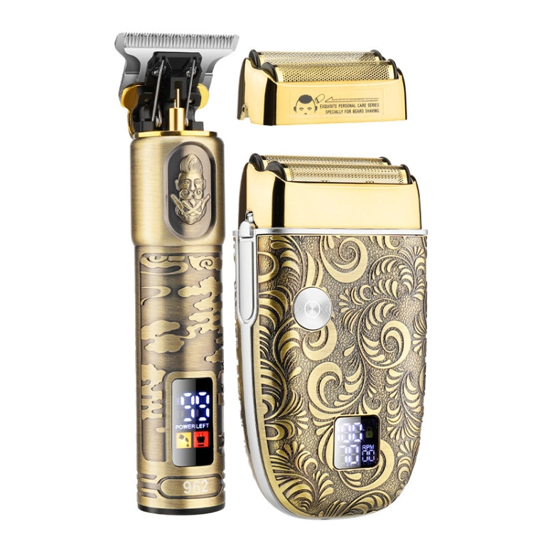 Men Bald Haircut 2 In 1 Electric Hair Clipper Water-resistant Set(Gold)