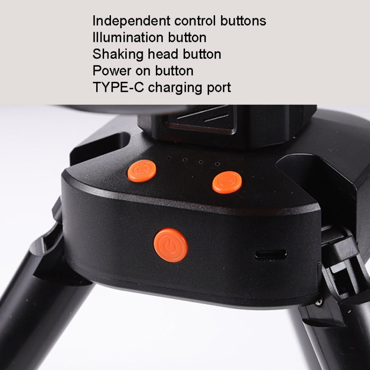 Outdoor Camping USB Charging Fan Tent Swing Head Fan With Tripod LED Light(Black Orange)