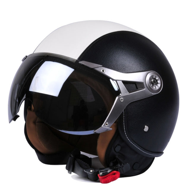 GXT Electric Vehicle Half Cover Four Seasons Retro Helmet, Size: M(Black White)