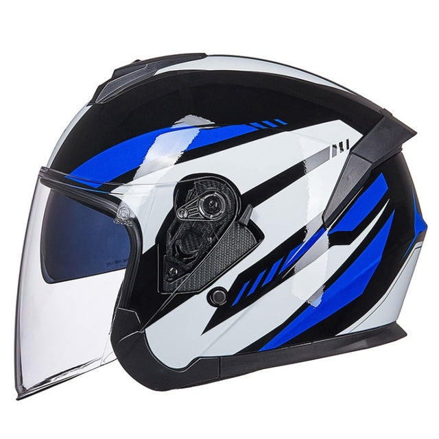 GXT Electric Vehicle Four Seasons Sun Protection & Windshield Double Lens Helmet, Size: M(Bright Black Blue)
