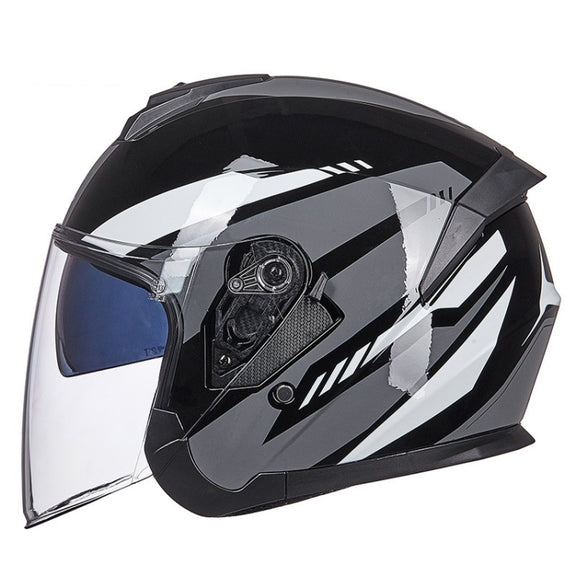 GXT Electric Vehicle Four Seasons Sun Protection & Windshield Double Lens Helmet, Size: L(Bright Black Gray)
