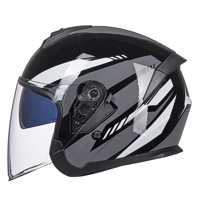 GXT Electric Vehicle Four Seasons Sun Protection & Windshield Double Lens Helmet, Size: L(Bright Black Gray)