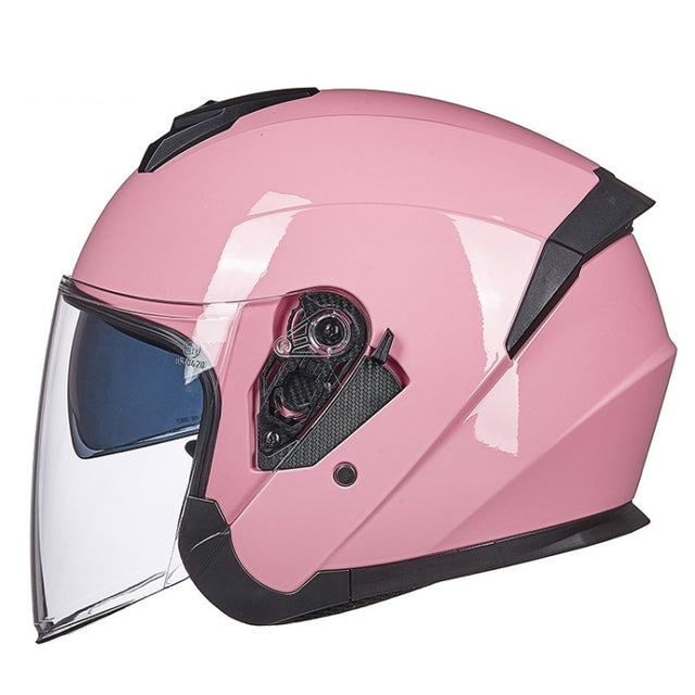 GXT Electric Vehicle Four Seasons Sun Protection & Windshield Double Lens Helmet, Size: L(Light Pink)