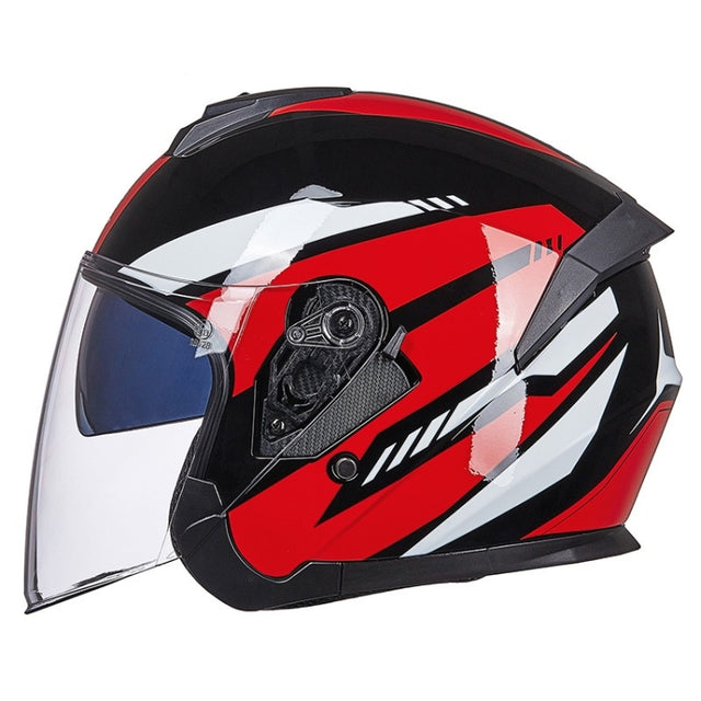 GXT Electric Vehicle Four Seasons Sun Protection & Windshield Double Lens Helmet, Size: XL(Bright Black Red)