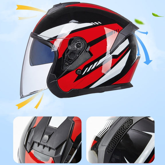 GXT Electric Vehicle Four Seasons Sun Protection & Windshield Double Lens Helmet, Size: XL(Bright Black Red)