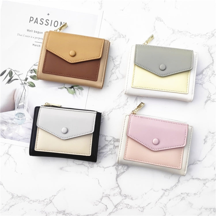 PU Leather Short Color Matching Folding Wallet Mini Portable Wallet(Blue)