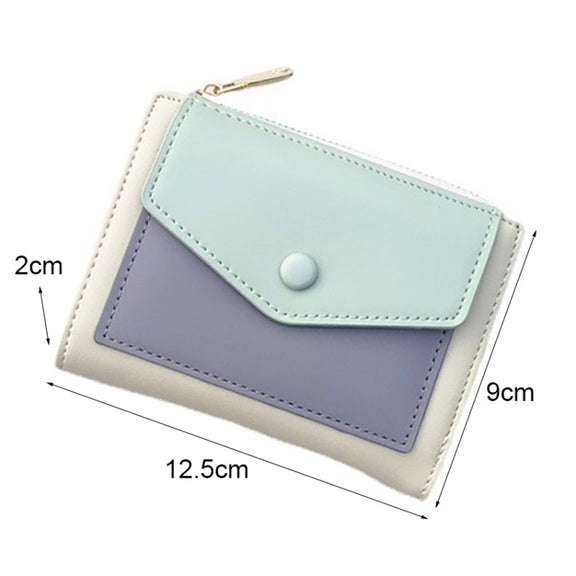PU Leather Short Color Matching Folding Wallet Mini Portable Wallet(Blue)
