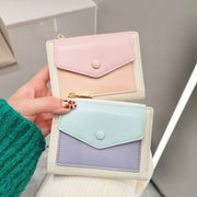 PU Leather Short Color Matching Folding Wallet Mini Portable Wallet(Blue)