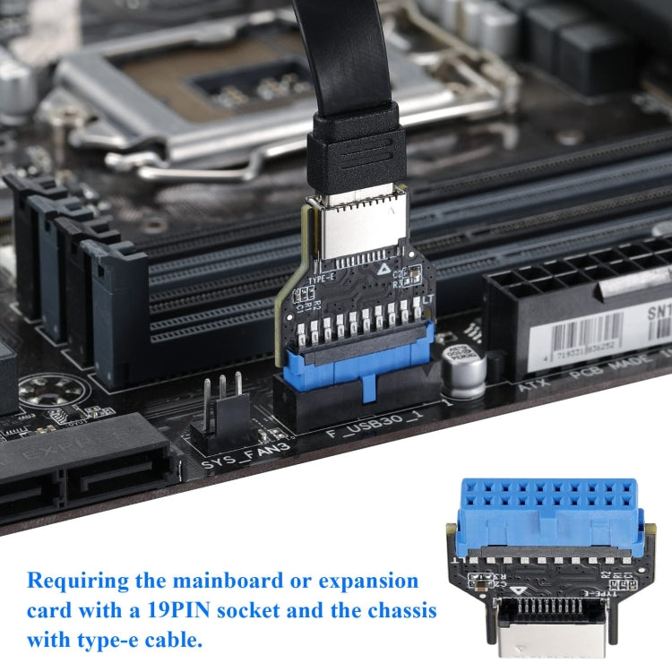 USB 3.0 19PIN Header to Type-E Front A-Key Interface Extend USB Ports to PC, Spec: Upward