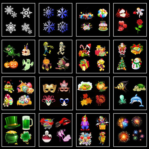 12 Cards US Plug Color Card Pattern 9W Christmas Projection Light Remote Control Snow Light