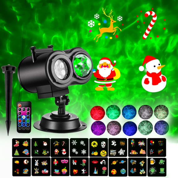 16 Cards EU Plug Not Easy To Fade Card Pattern 9W Double Cylinder Water Pattern Christmas Projection Light